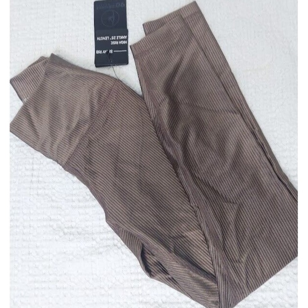 Women's 90 Degrees Leggings High Rise Ankle 25" Shiny Rib XS Iron (brownish) New